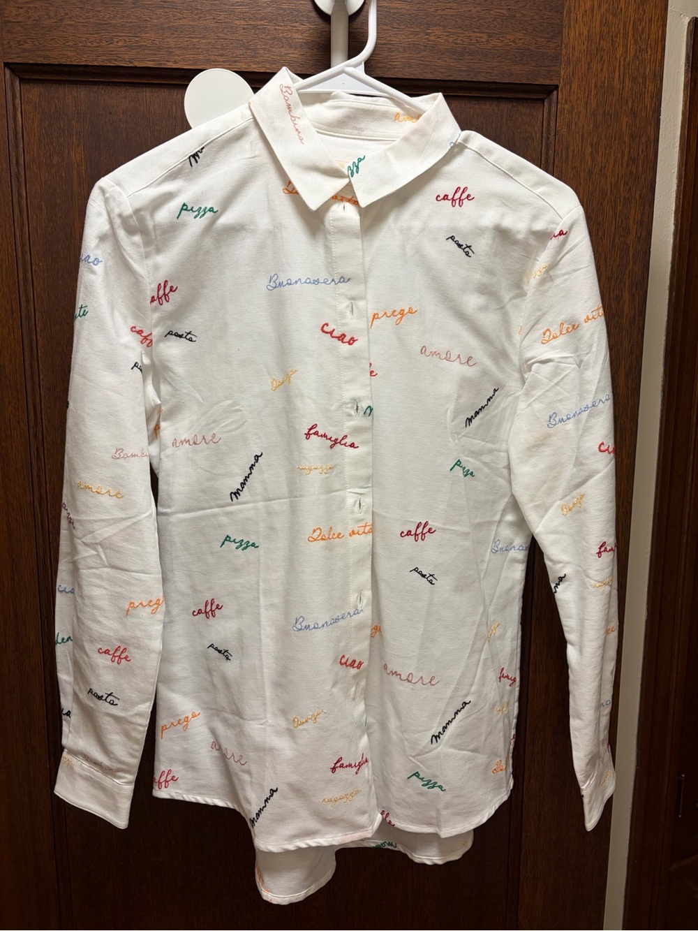 Sezane Button-up Italian phrases shirt